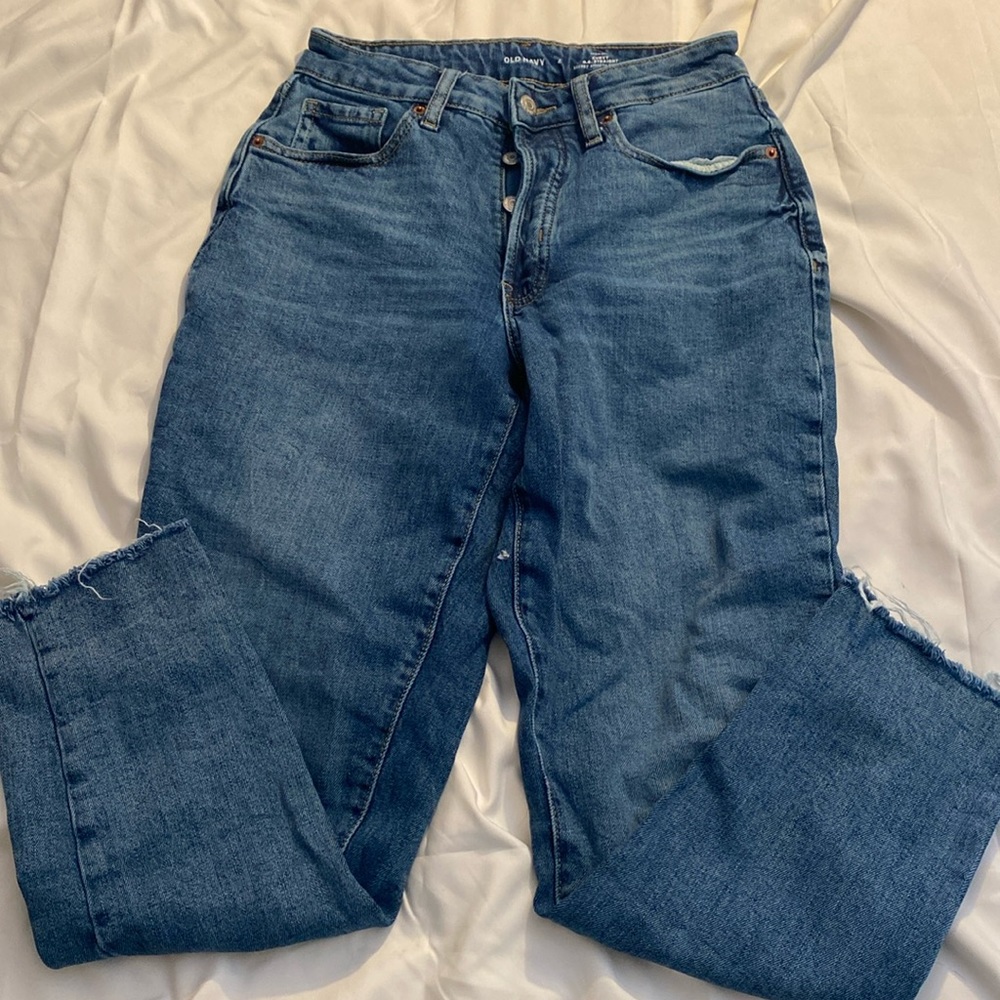 Old Navy Curvy Fit Distressed High-Rise OG Straight Jeans